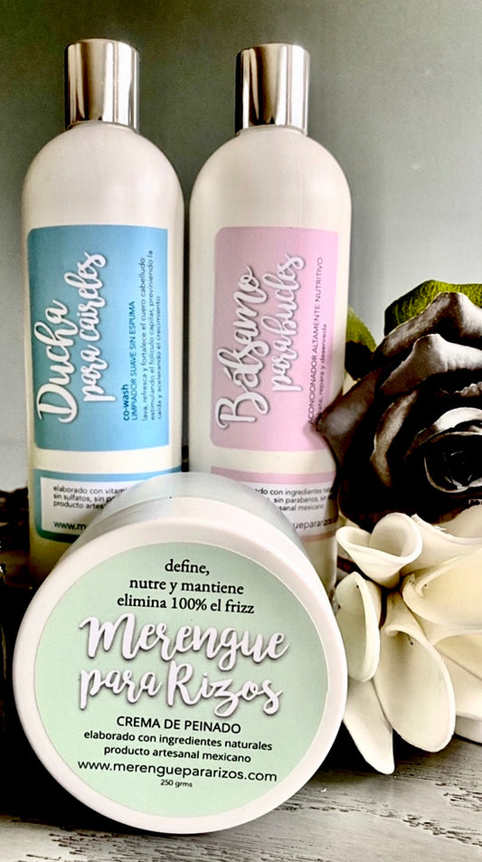 Paquete Completo: Ducha + Bálsamo + Merengue para Rizos